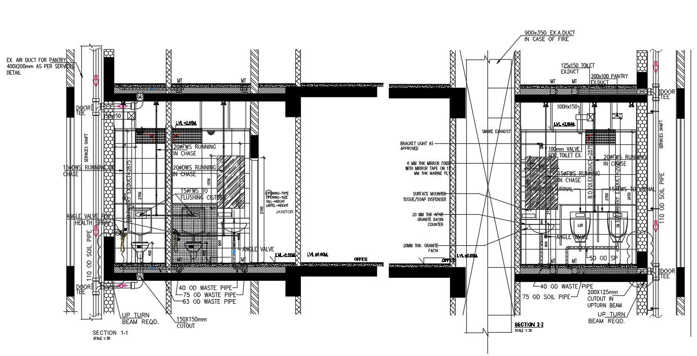 2d Toilet Building Section CAD Drawing AutoCAD File