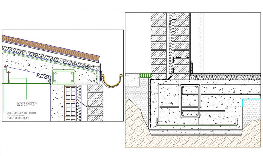 2d  cad drawing of roof connection with gutter