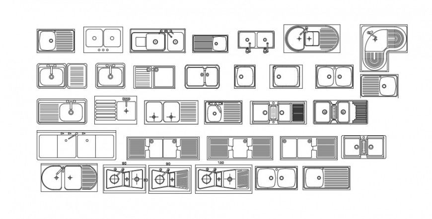 2d basin blocks cad drawing