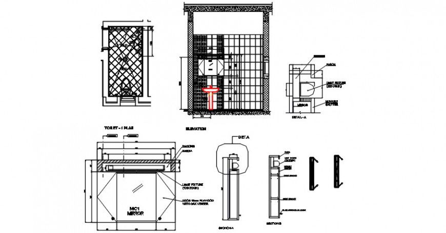 2d bathroom plan and elevation detailing drawings dwg file