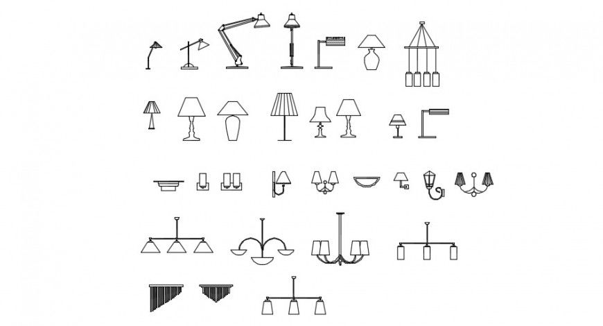 2D bed lamps model detail dwg file