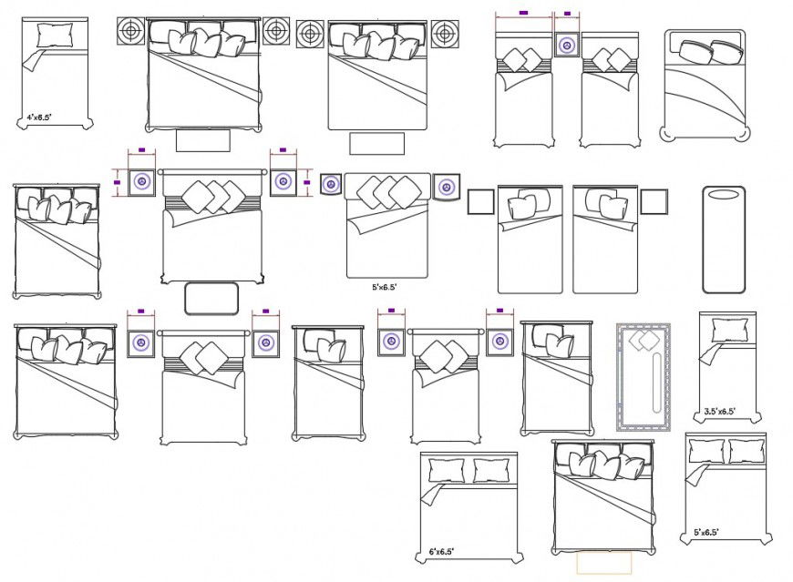 2d bedroom furniture blocks of single and double bed dwg file