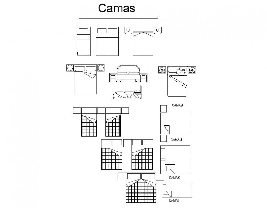 2d blocks of double bed detail CAD furniture blocks dwg file
