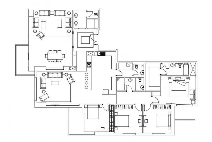 2d CAD drawing detailing of Bungalow layout autocad file