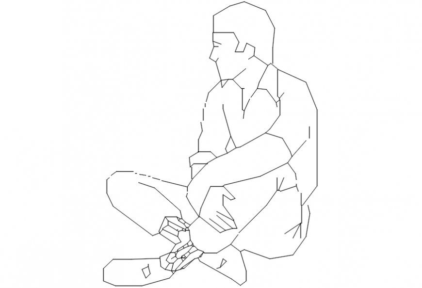 2d cad drawing of a man sitting Autocad software.
