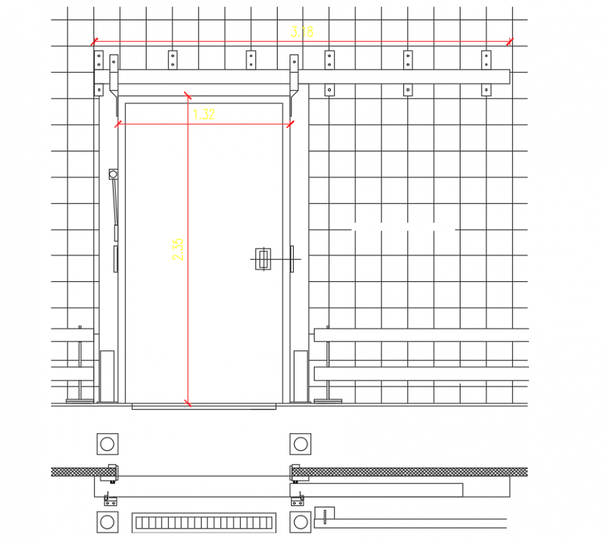 2d cad drawing of camera door elevation autocad software