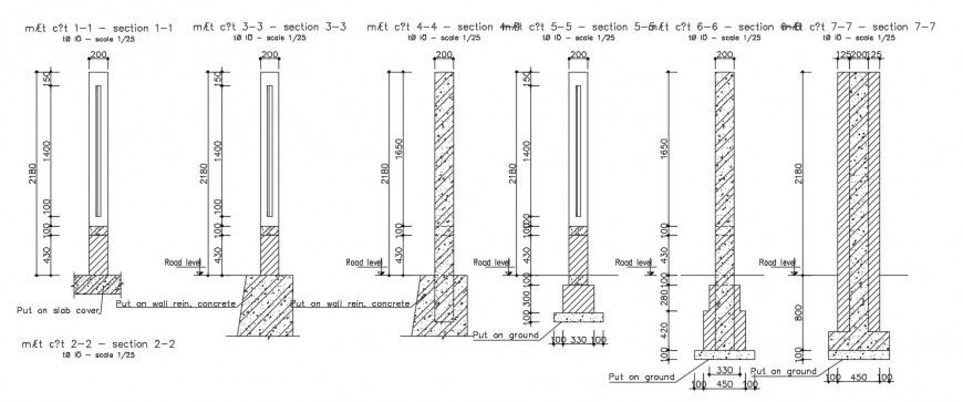2d CAD drawings detail of column pillar design blocks dwg file