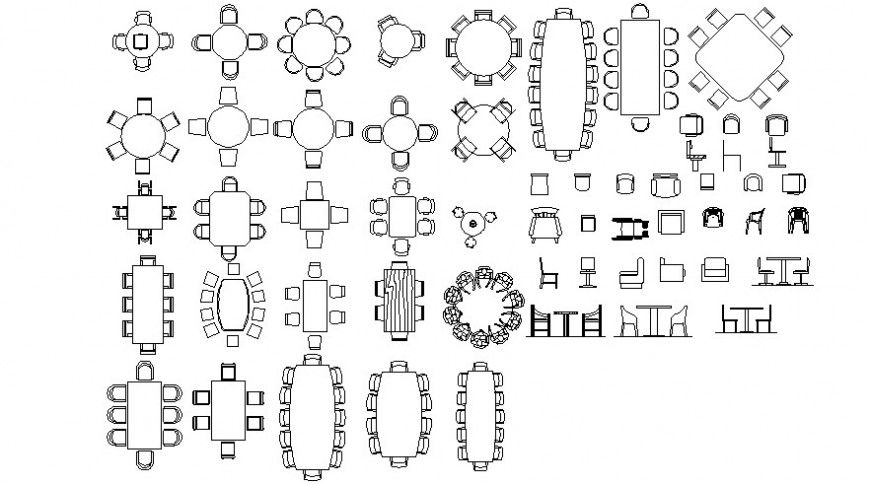 2d CAD drawings details of dining table chair units dwg file