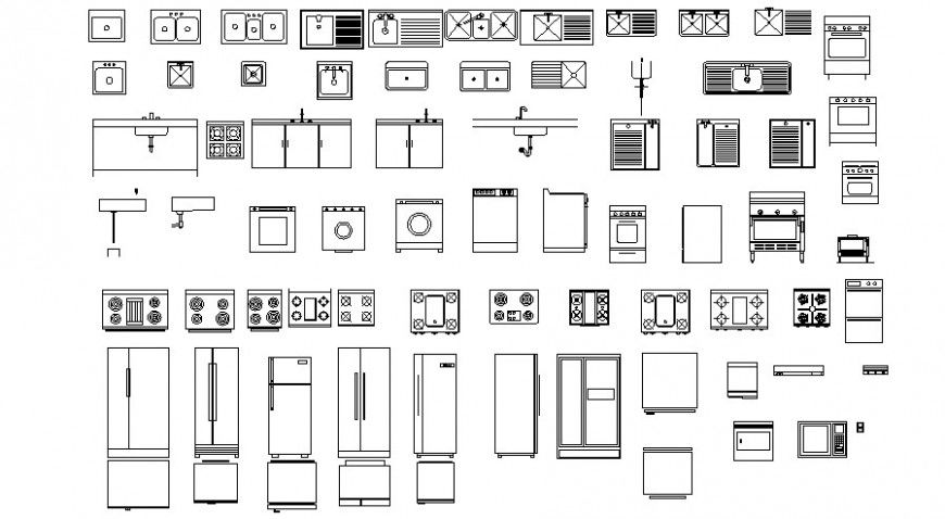 2d CAD drawings details of kitchen furniture and automation units dwg file