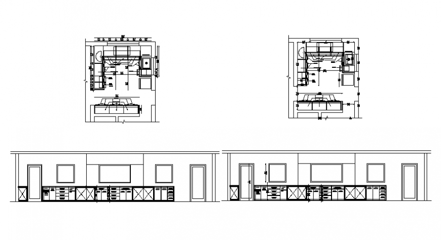2d CAD drawings of kitchen area plan and elevation dwg file