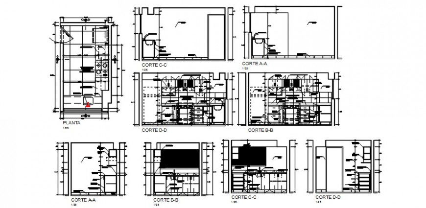 2d CAD plan sectional details of kitchen dwg autocad file