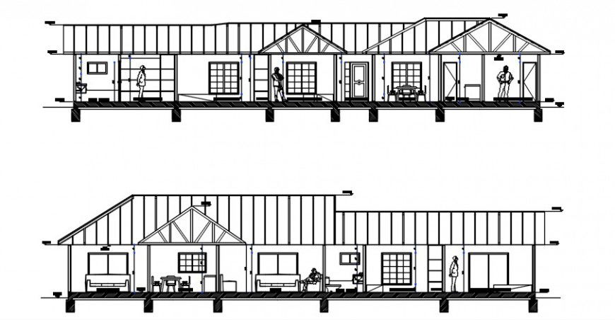 2d CAD sectional drawings of housing apartment dwg file