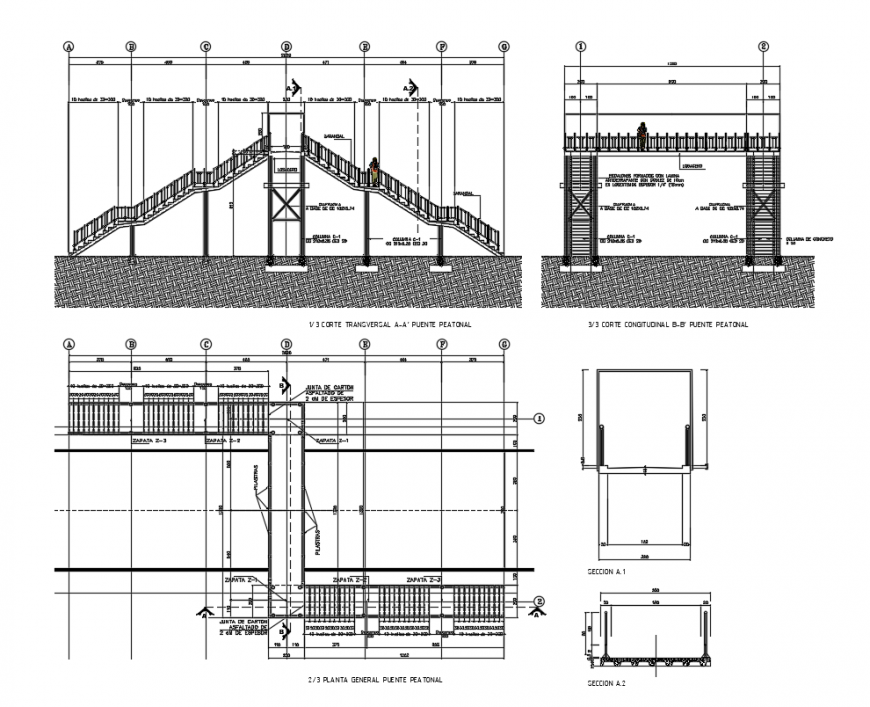 2d CAD structural drawings of walkover bridge autocad file