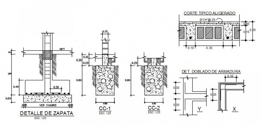 2d CAD construction detailing of footing structure dwg autocad file