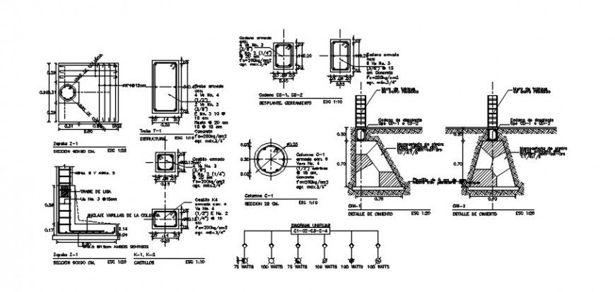 2d CAD construction details of RCC structural blocks dwg file