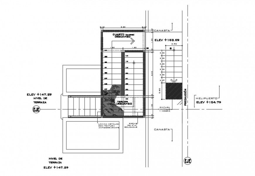2d CAD construction details of staircase plan dwg file