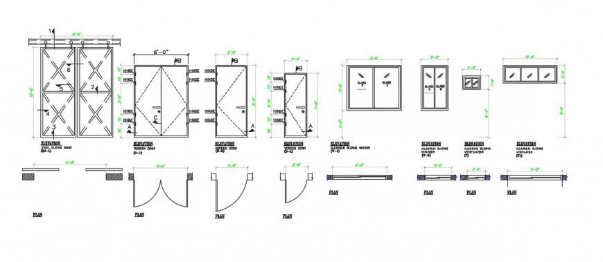 2d CAD design drawing of door window blocks dwg file