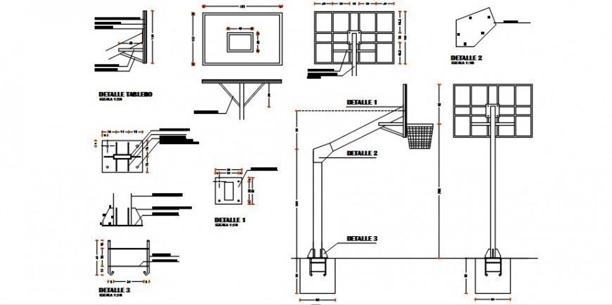 2d CAD details drawings of basketball net dwg file