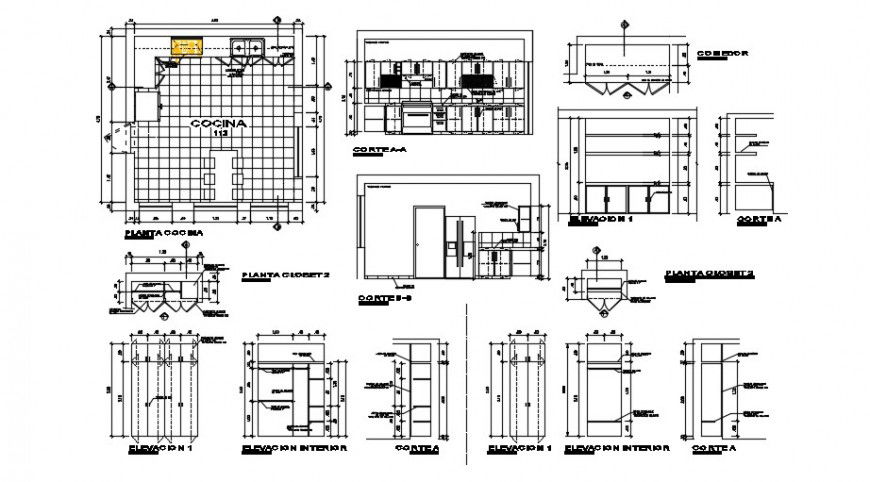 2d cad drawing Detail of kitchen cabinets autocad software
