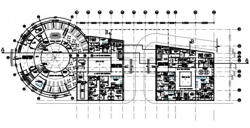 2d CAD drawing details of automobile center building floor plan dwg file