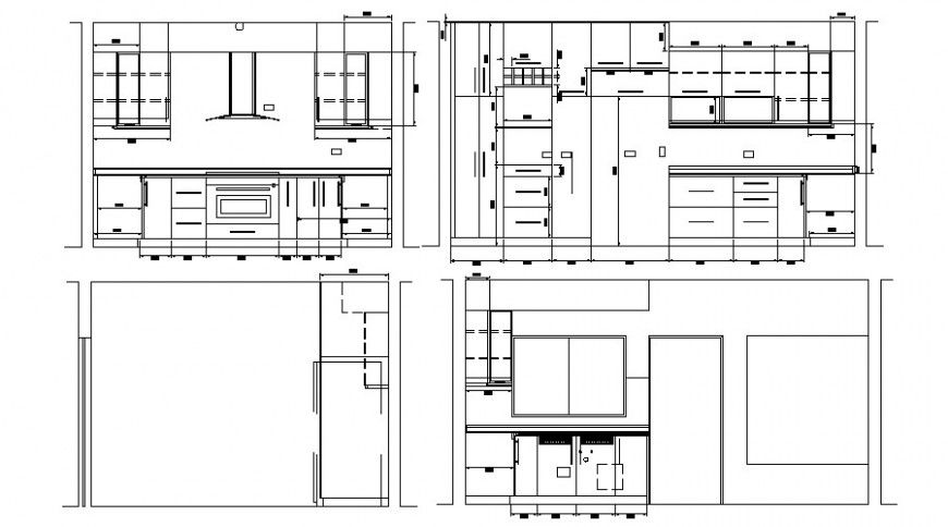 2d cad drawing elevation of kitchen section auto cad software