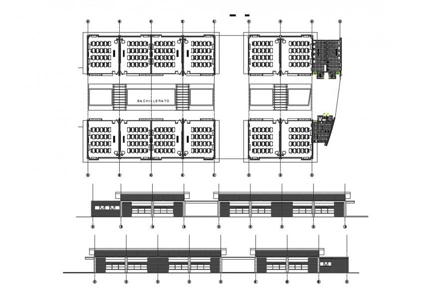 2d cad drawing of a classroom of primary school elevation autocad file