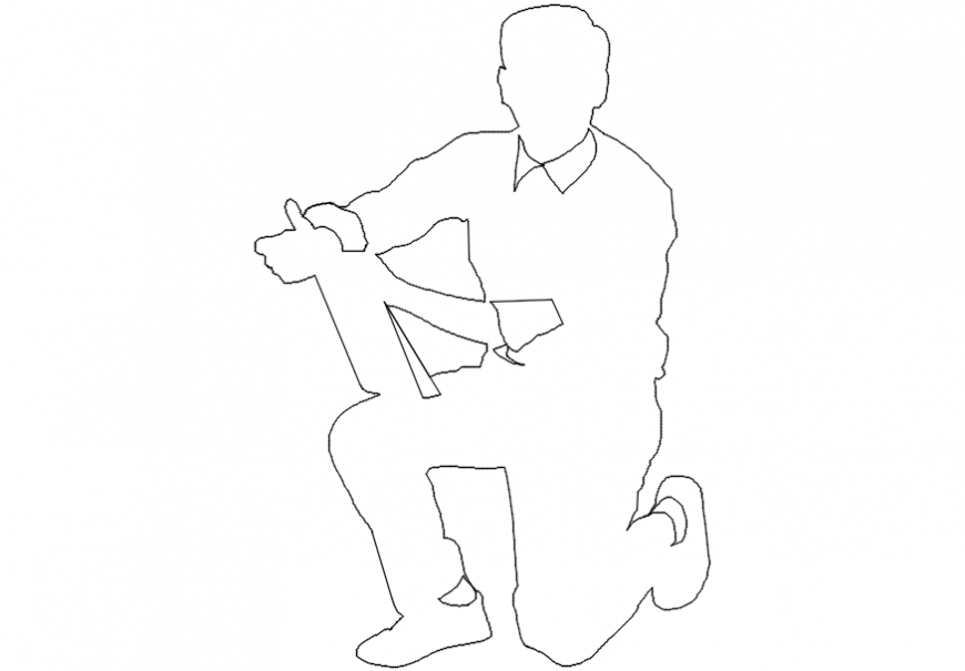 2d cad drawing of a man kneeling Autocad software.