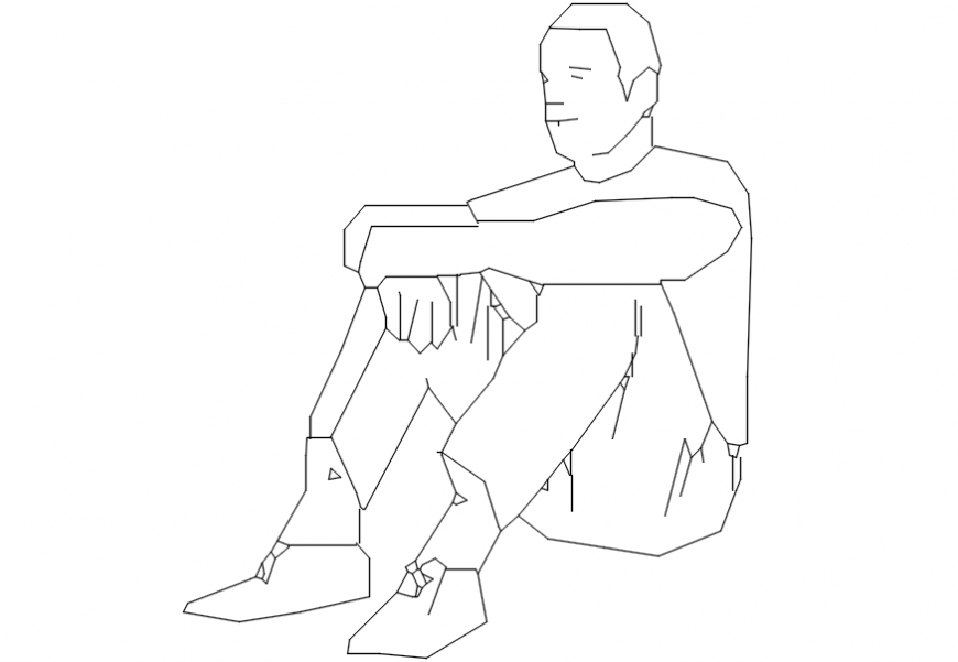2d cad drawing of a man sitting Autocad software.