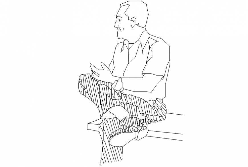 2d cad drawing of a man sitting on bench Autocad software.