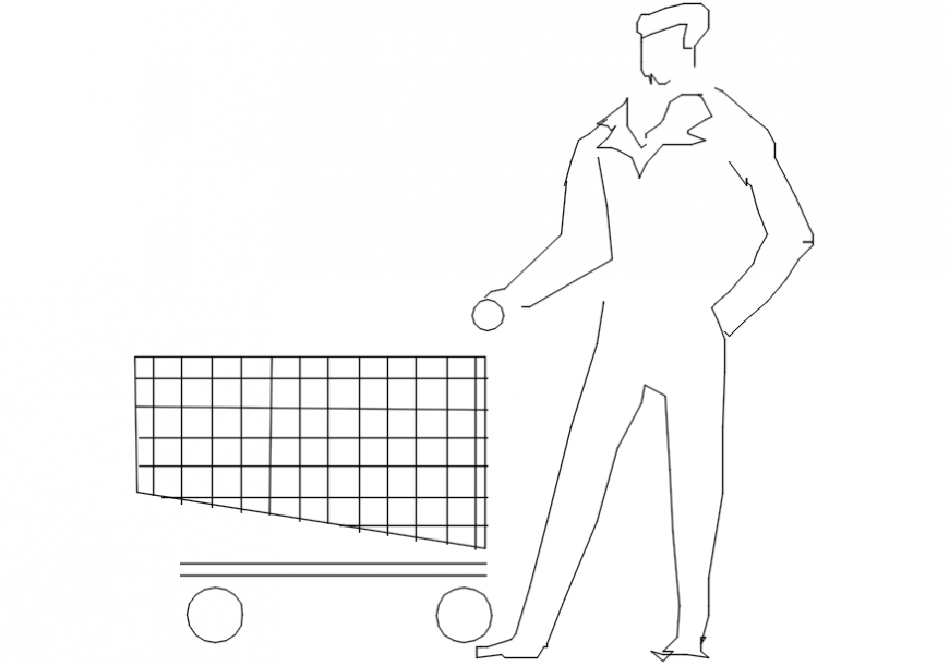 2d cad drawing of a man with shopping cart Autocad software