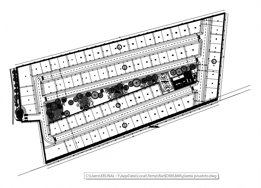 2d cad drawing of a top view of urban plot auto cad software