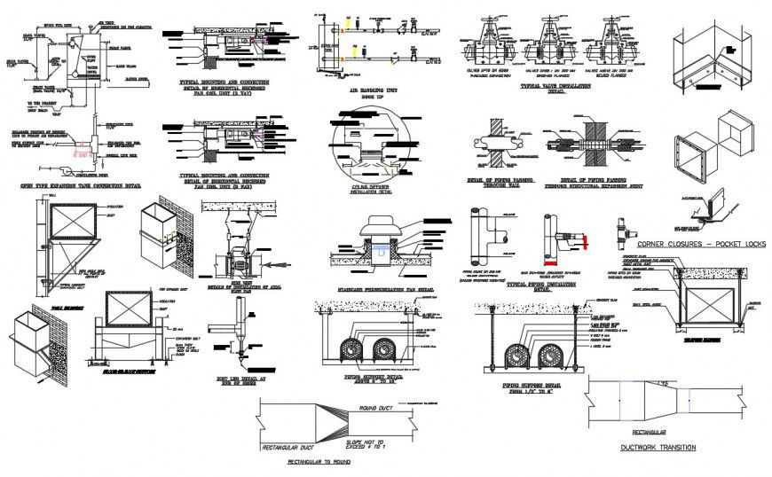 2d cad drawing of ac layout elevation parts autocad file