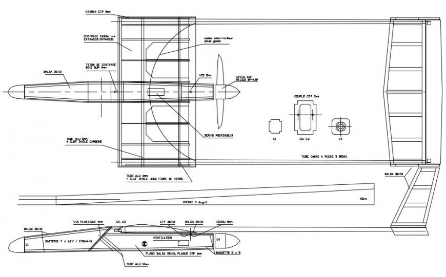 2d cad drawing of airplanes details autocad software
