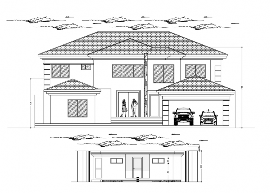 2d cad drawing of amphur house elevation auto cad software