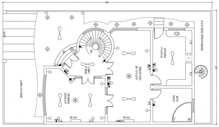 2d cad drawing of an electrical lawn office room