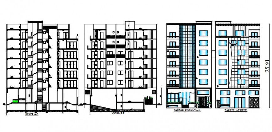 2d cad drawing of apartment commercial section auto cad software