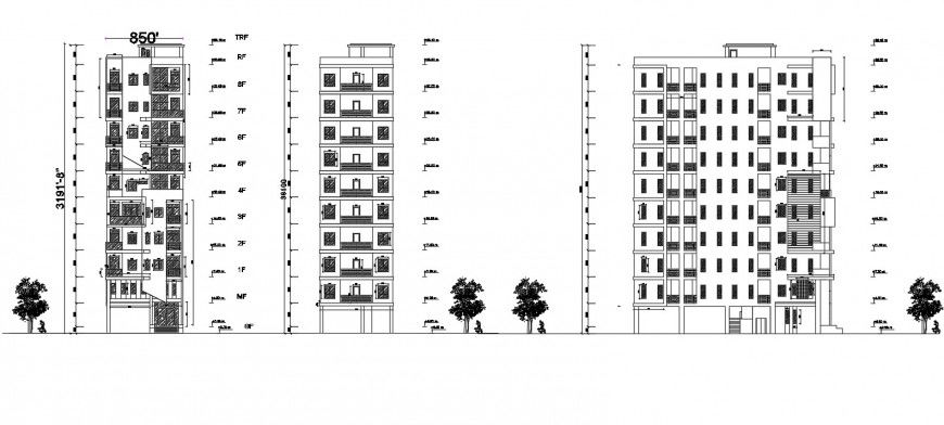 2d cad drawing of apartment elevation autocad software