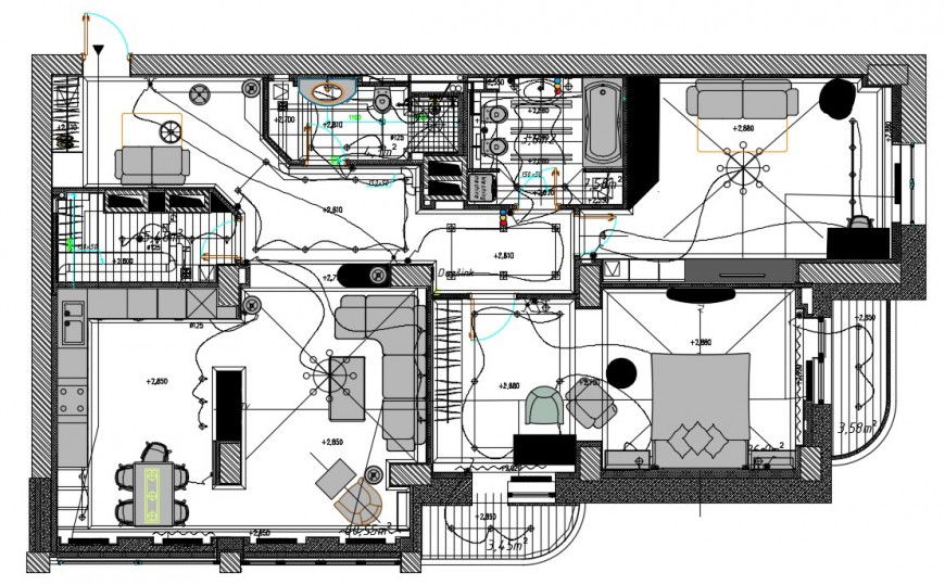2d cad drawing of apartment floor elevation autocad software