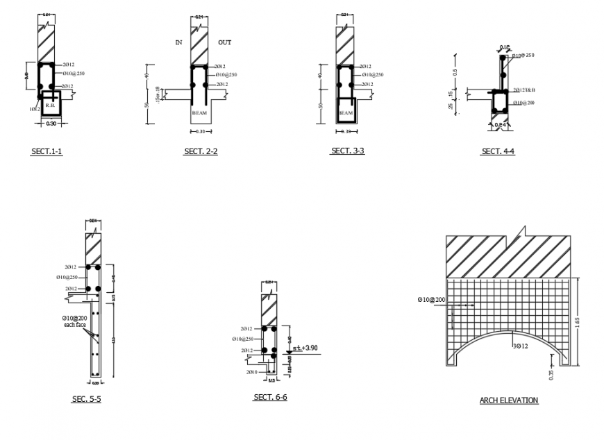 2d cad drawing of arch elevation autocad software