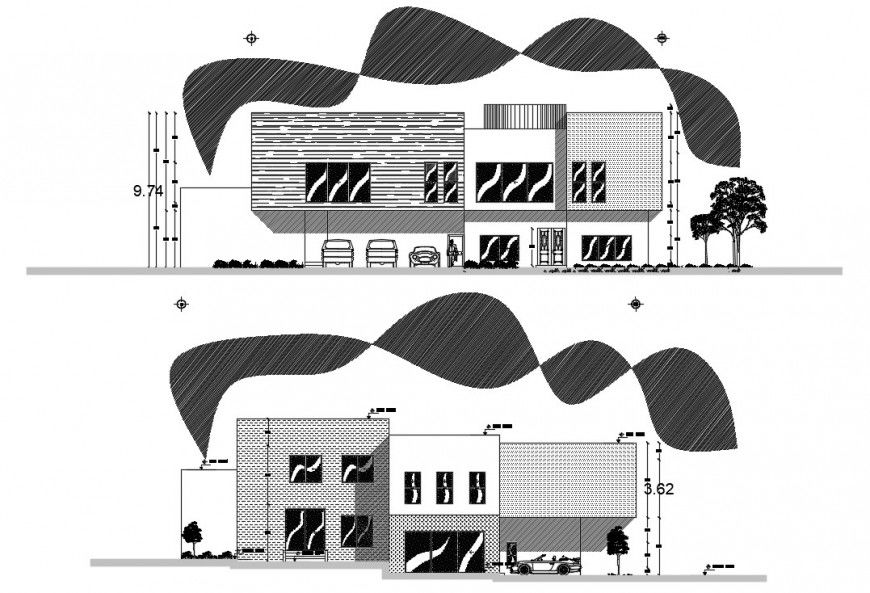 2d cad drawing of artitectural exterior plan autocad software