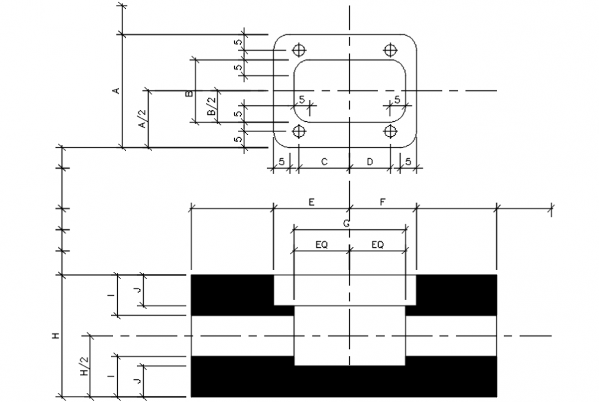 2d cad drawing of base plate autocad software