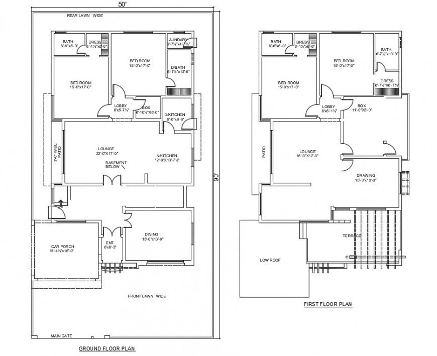 2d cad drawing of basher ground floor and first-floor auto cad software