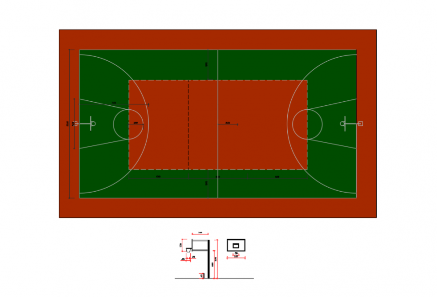 2d cad drawing of basketball court autocad software
