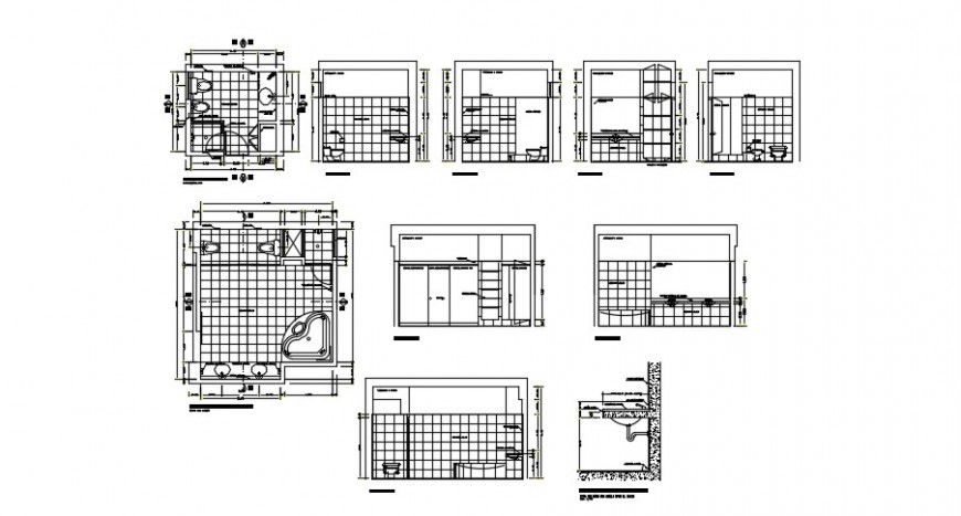 2d cad drawing of bathroom  section with points  auto cad software