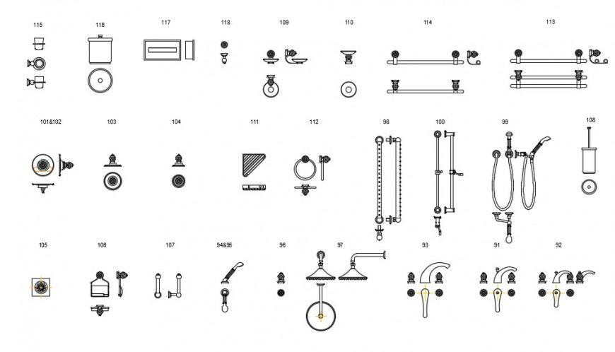 2d cad drawing of bathroom accessories autocad software