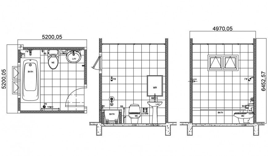 2d cad drawing of bathroom elevation cad autocad software