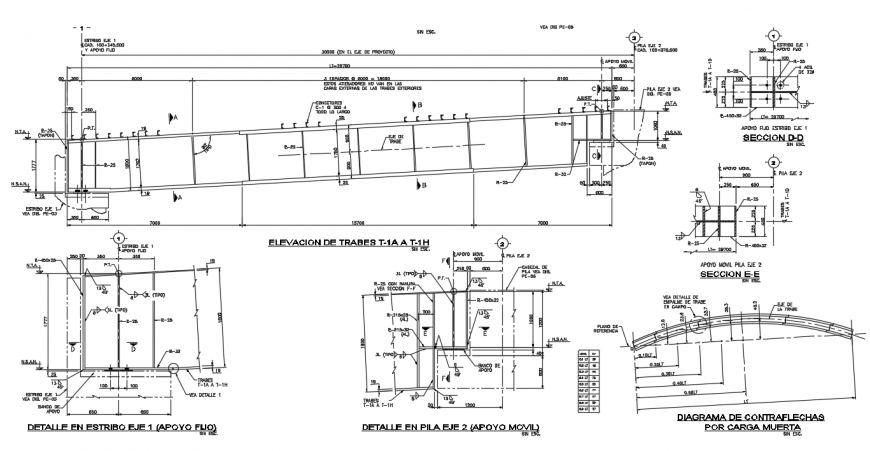 2d cad drawing of beam bridge section autocad software