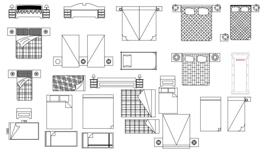 2d cad drawing of bedroom bed elevation autocad file