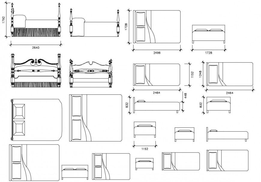 2d cad drawing of bedroom bedside elevation autocad file