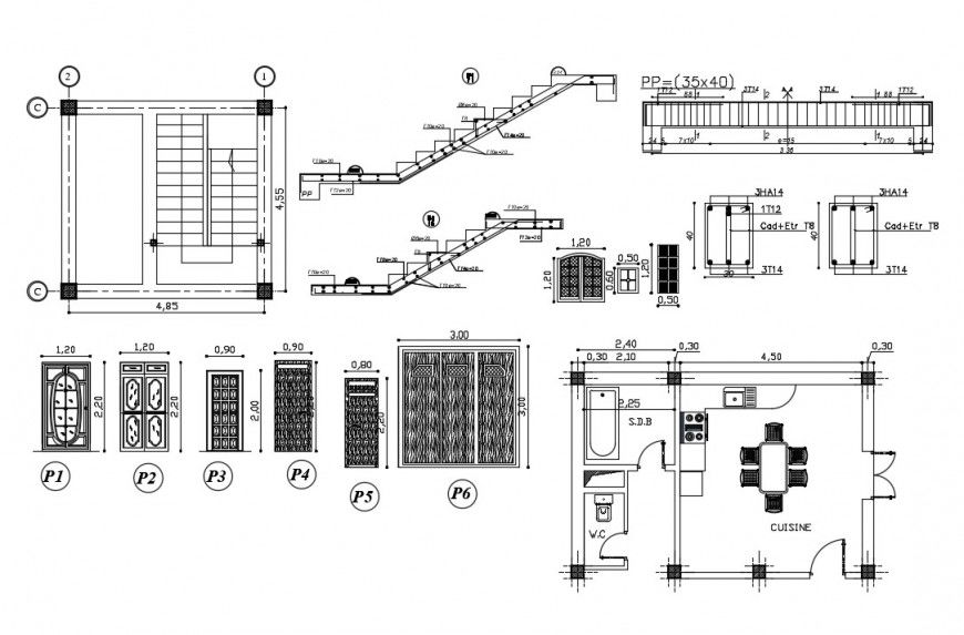 2d cad drawing of bouarma door construction autocad software